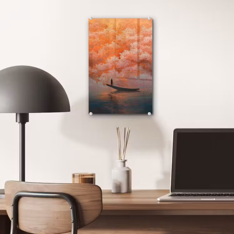 Glas schilderij - Zee - Boot - Wolken - Oranje — 7