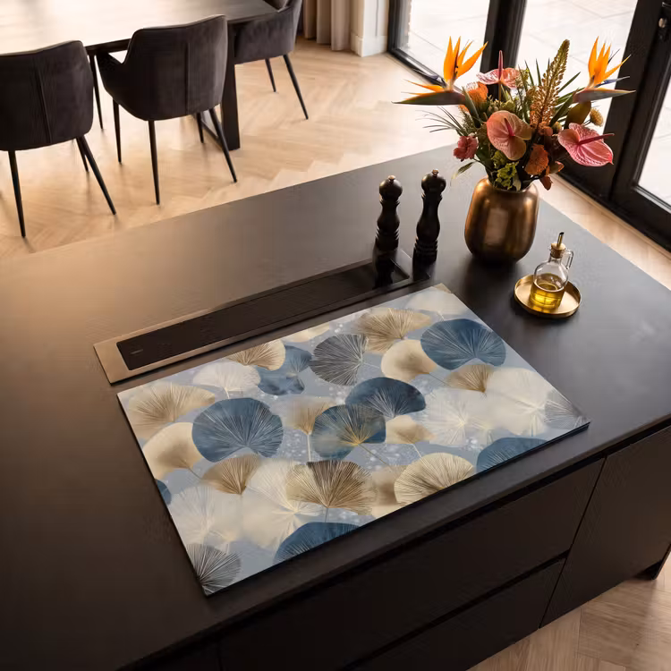 Inductie beschermer - Bladeren - Abstract - Goud - Blauw — 3
