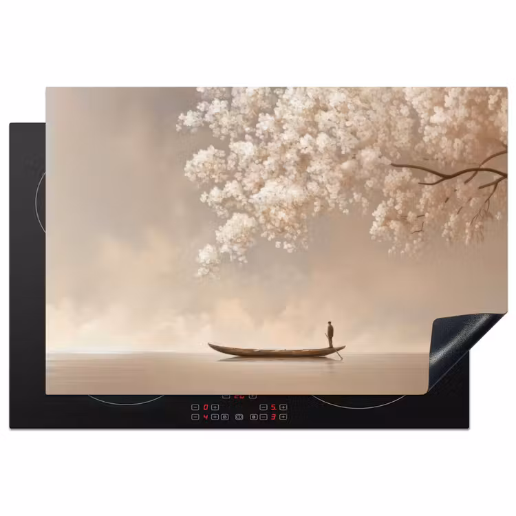 Inductie beschermer - Bloesems - Wit - Boot - Minimalistisch — 2