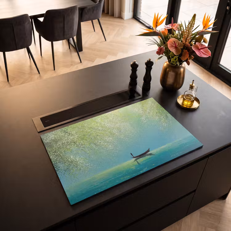 Inductie beschermer - Bootje - Water - Bladeren - Bloesems — 3
