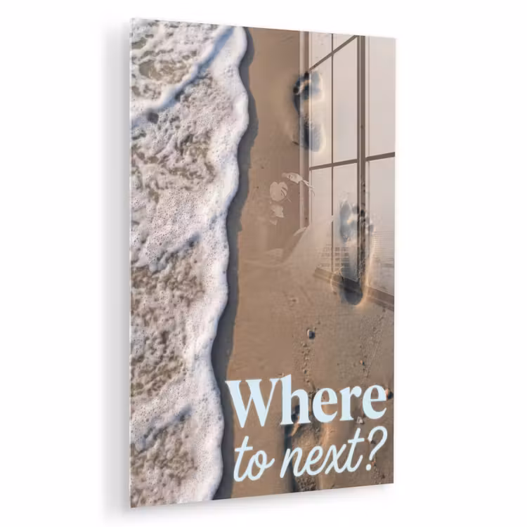 Glas schilderij - Where to next - Strand - Voetstappen — 1