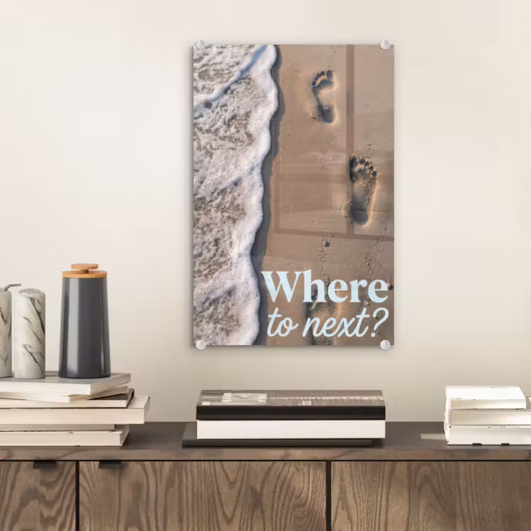 Glas schilderij - Where to next - Strand - Voetstappen — 2
