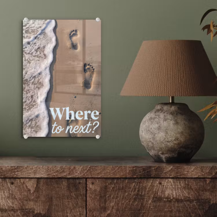 Glas schilderij - Where to next - Strand - Voetstappen — 4