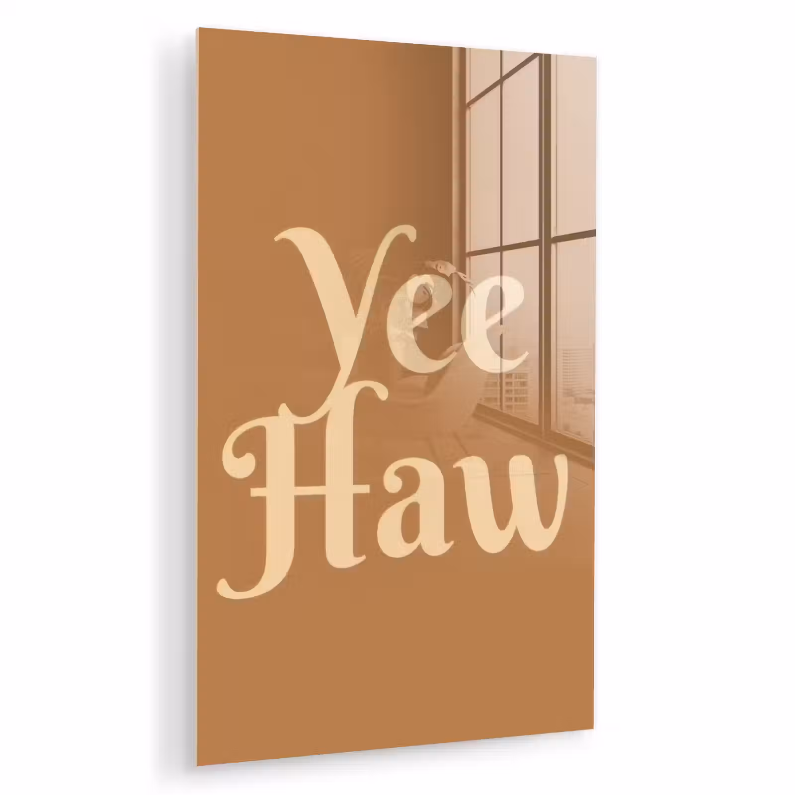 Glas schilderij - Yee haw - Bruin - Minimalistisch — 1