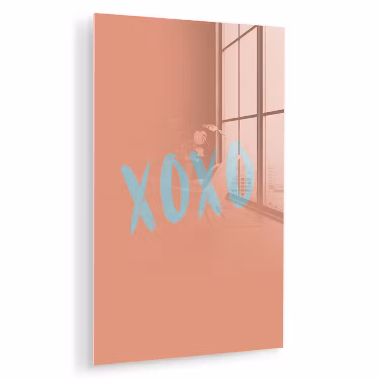Glas schilderij - XOXO - Blauw - Perzikkleur — 1