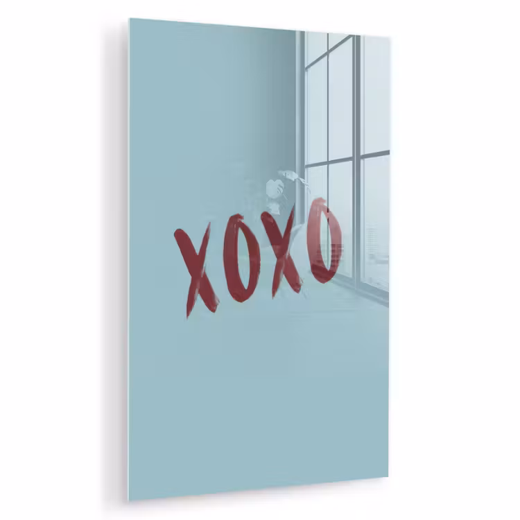 Glas schilderij - XOXO - Blauw - Rood — 1