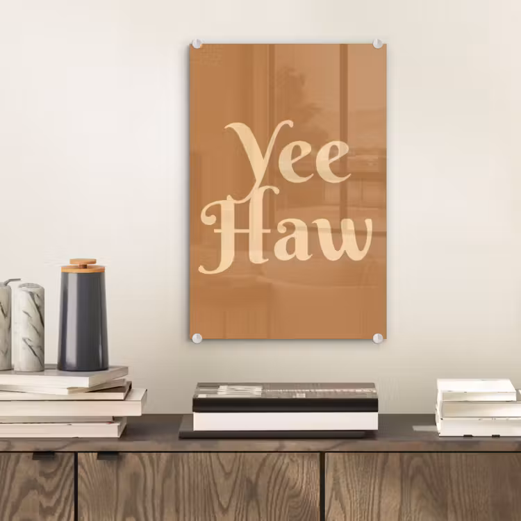 Glas schilderij - Yee haw - Bruin - Minimalistisch — 2