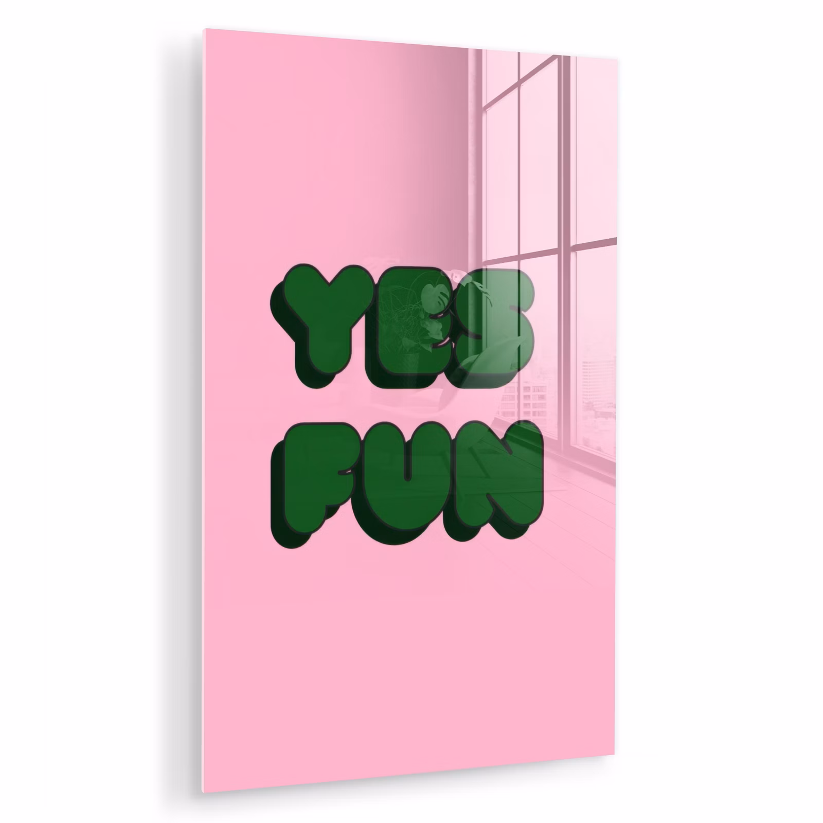 Glas schilderij - Yes fun - Groen - Roze — 1