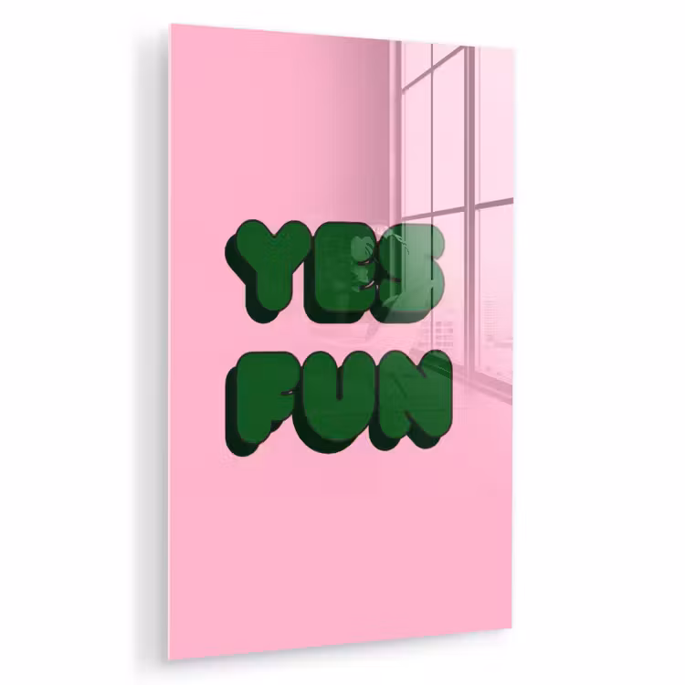 Glas schilderij - Yes fun - Groen - Roze — 1