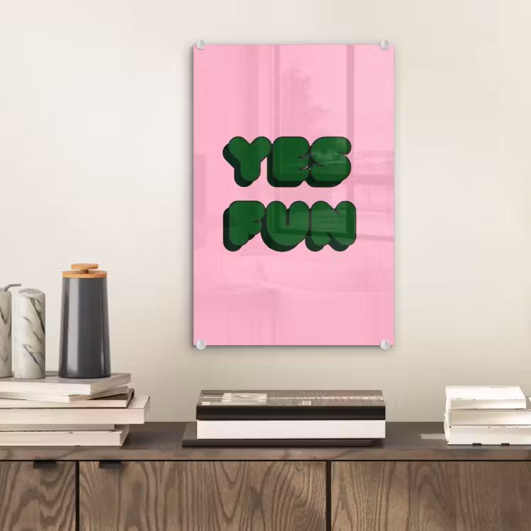 Glas schilderij - Yes fun - Groen - Roze — 2