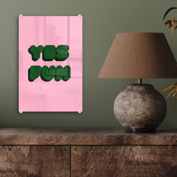 Glas schilderij - Yes fun - Groen - Roze — 4
