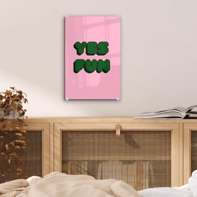 Glas schilderij - Yes fun - Groen - Roze — 5