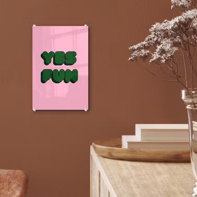 Glas schilderij - Yes fun - Groen - Roze — 6
