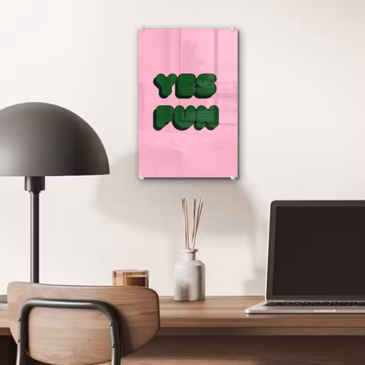 Glas schilderij - Yes fun - Groen - Roze — 7