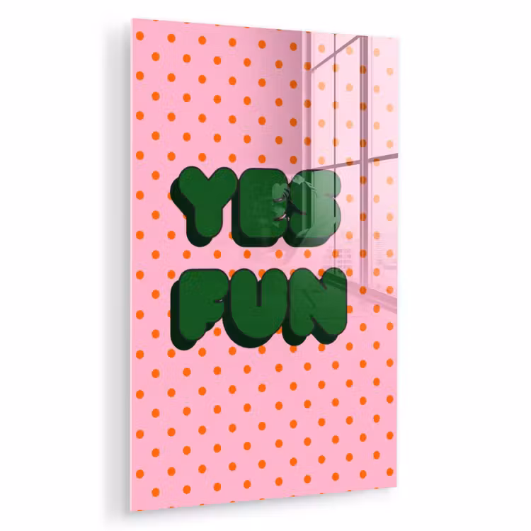 Glas schilderij - Yes fun - Groen - Roze - Stippen — 1