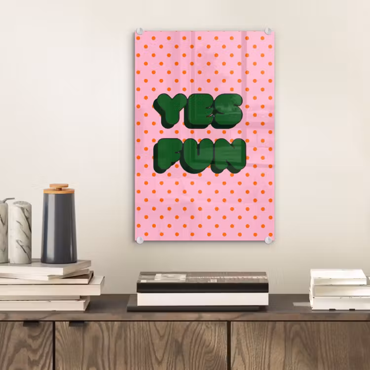 Glas schilderij - Yes fun - Groen - Roze - Stippen — 2