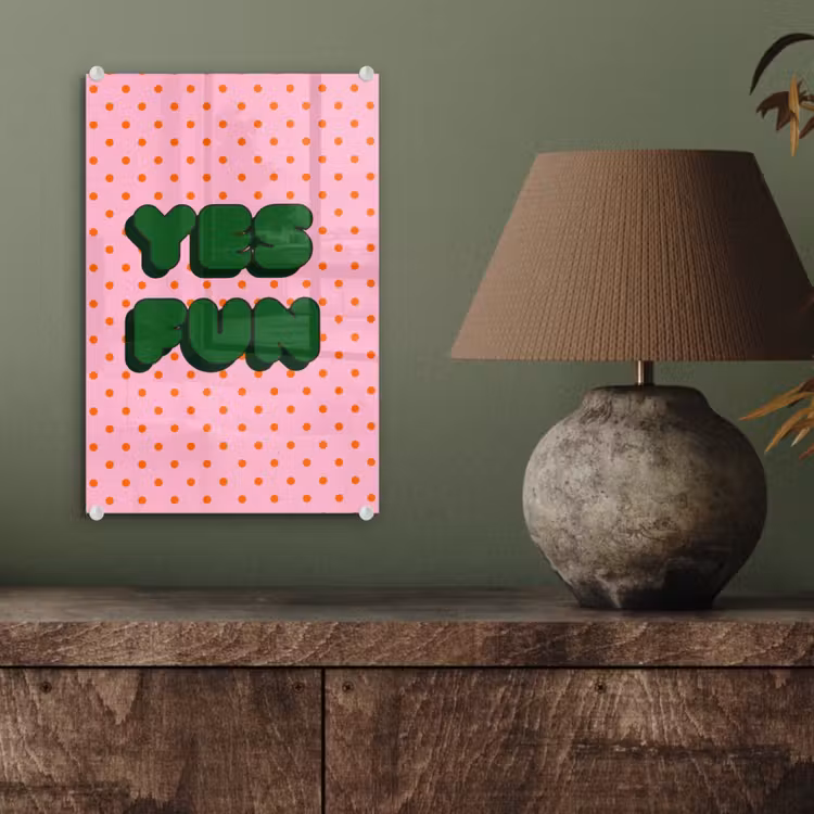 Glas schilderij - Yes fun - Groen - Roze - Stippen — 4