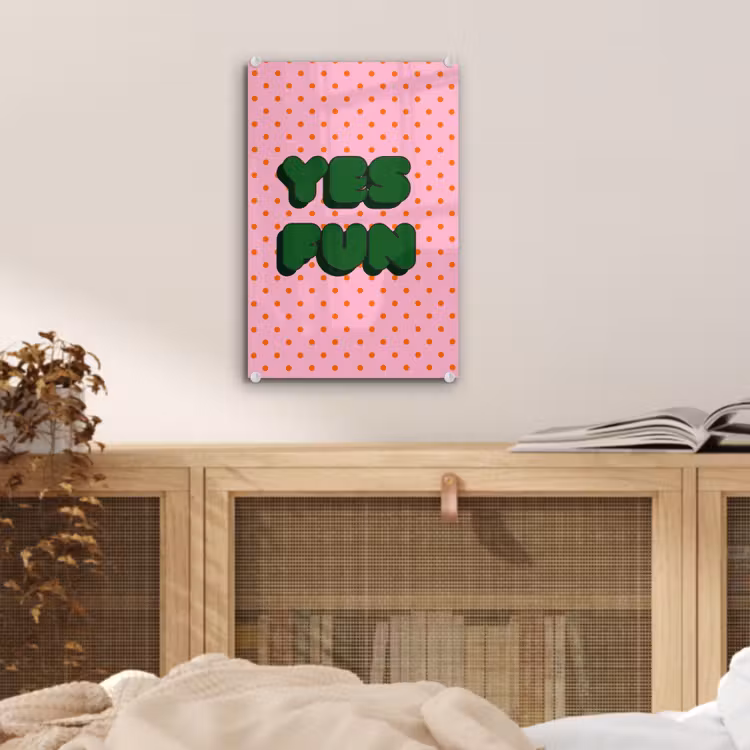 Glas schilderij - Yes fun - Groen - Roze - Stippen — 5