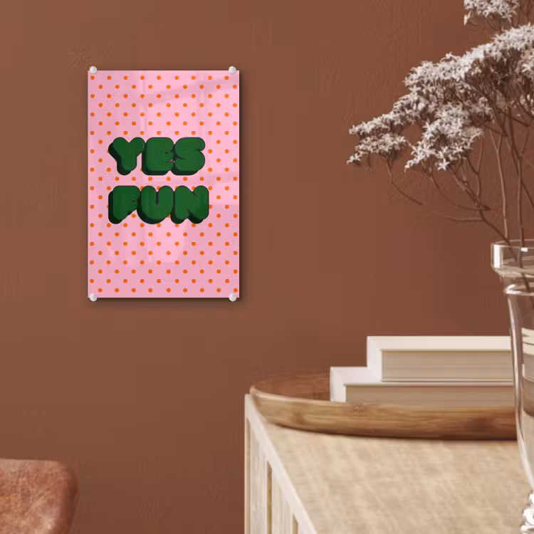 Glas schilderij - Yes fun - Groen - Roze - Stippen — 6