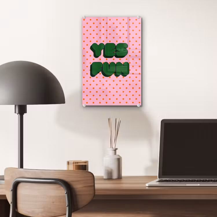 Glas schilderij - Yes fun - Groen - Roze - Stippen — 7