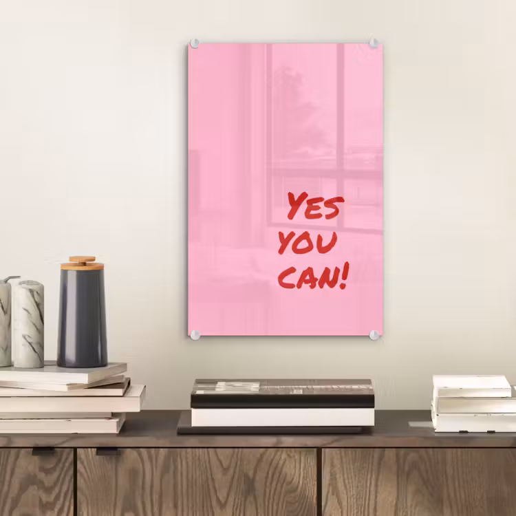 Glas schilderij - Yes you can do it - Rood - Roze — 2