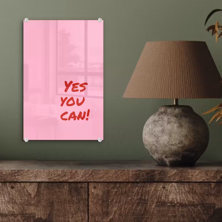 Glas schilderij - Yes you can do it - Rood - Roze — 4