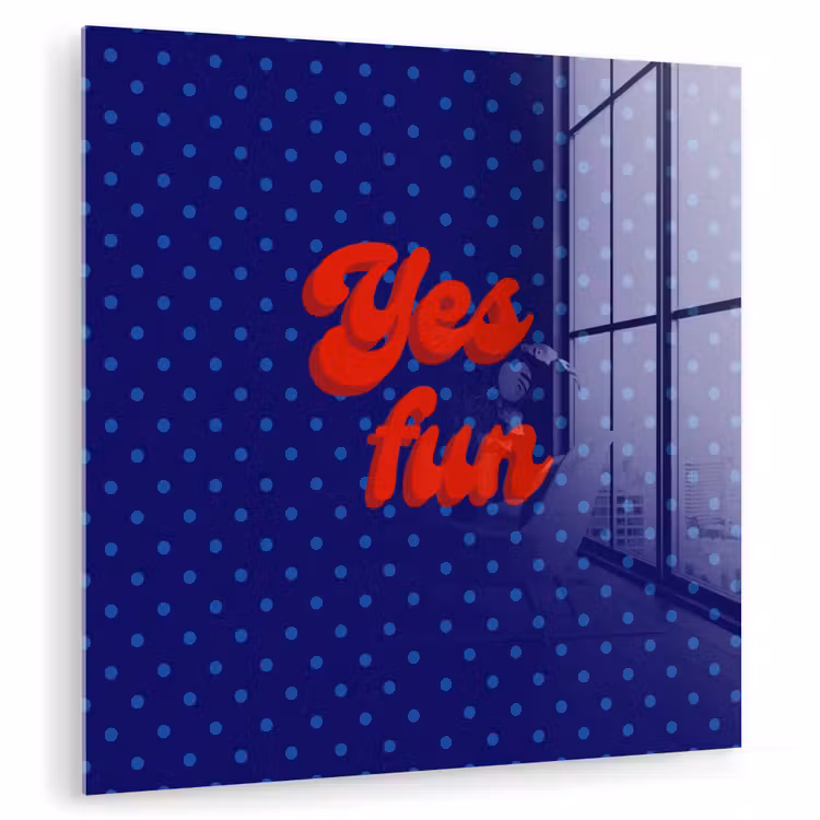 Glas schilderij - Yes fun - Rood - Blauw - Stippen — 1