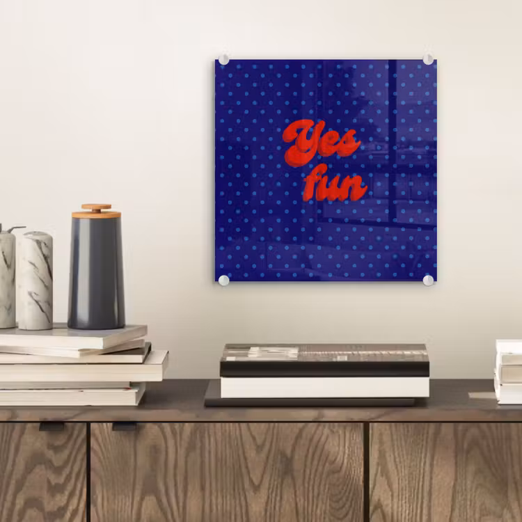 Glas schilderij - Yes fun - Rood - Blauw - Stippen — 2