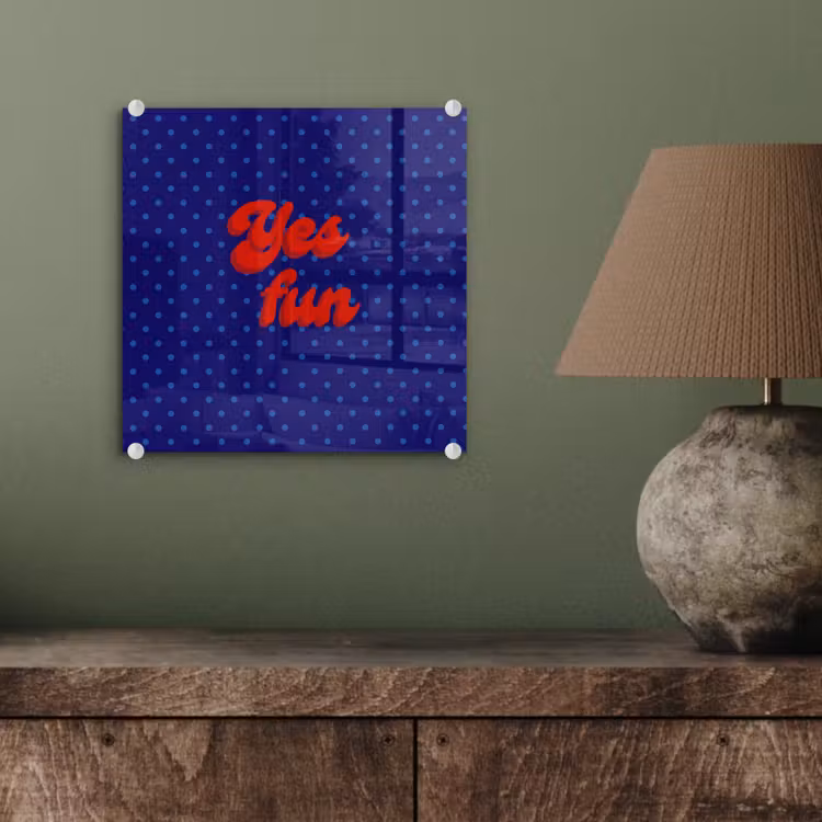 Glas schilderij - Yes fun - Rood - Blauw - Stippen — 4
