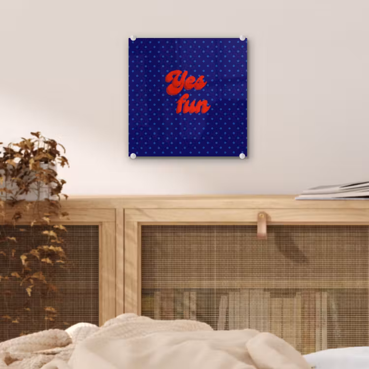 Glas schilderij - Yes fun - Rood - Blauw - Stippen — 5