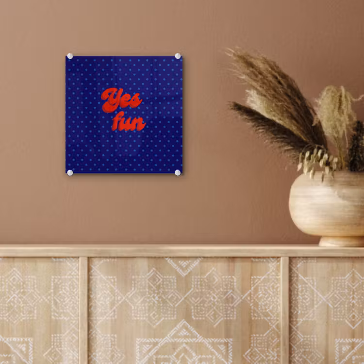Glas schilderij - Yes fun - Rood - Blauw - Stippen — 6