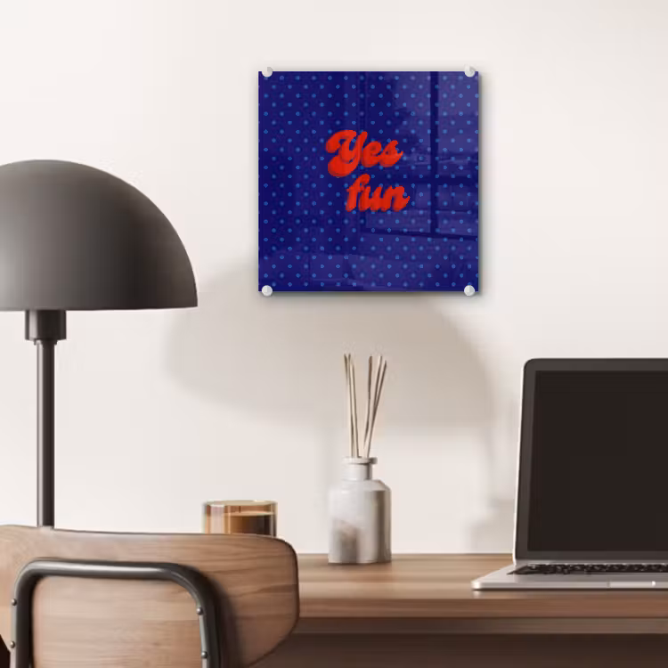 Glas schilderij - Yes fun - Rood - Blauw - Stippen — 7