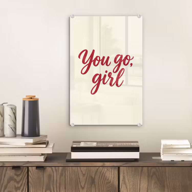 Glas schilderij - you go girl - Rood - Wit — 2