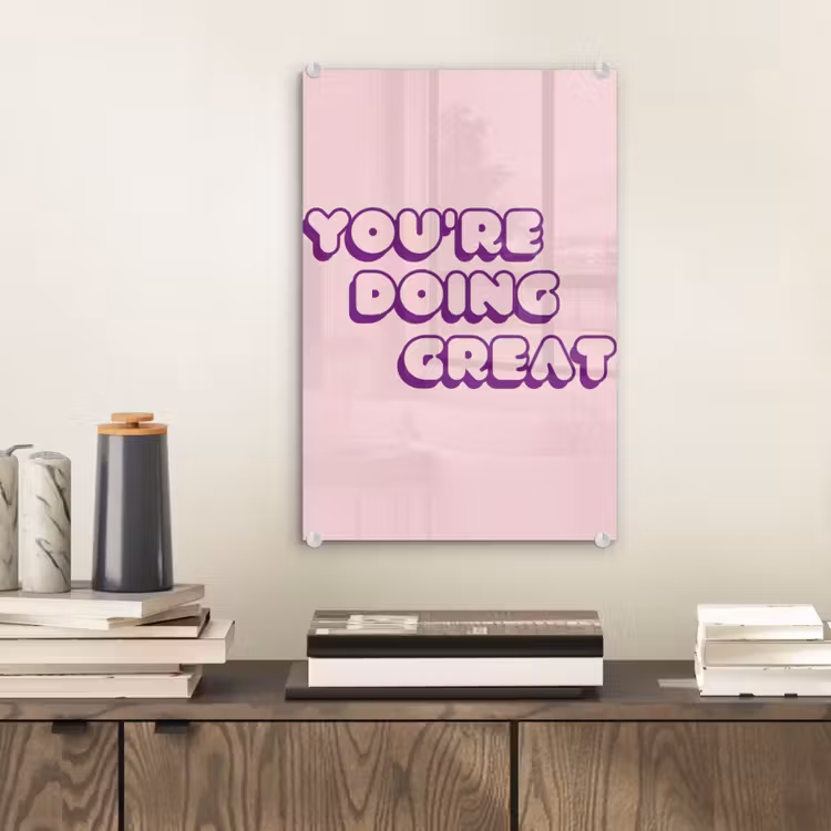 Glas schilderij - You're doing great - Roze - Bubble letters — 2