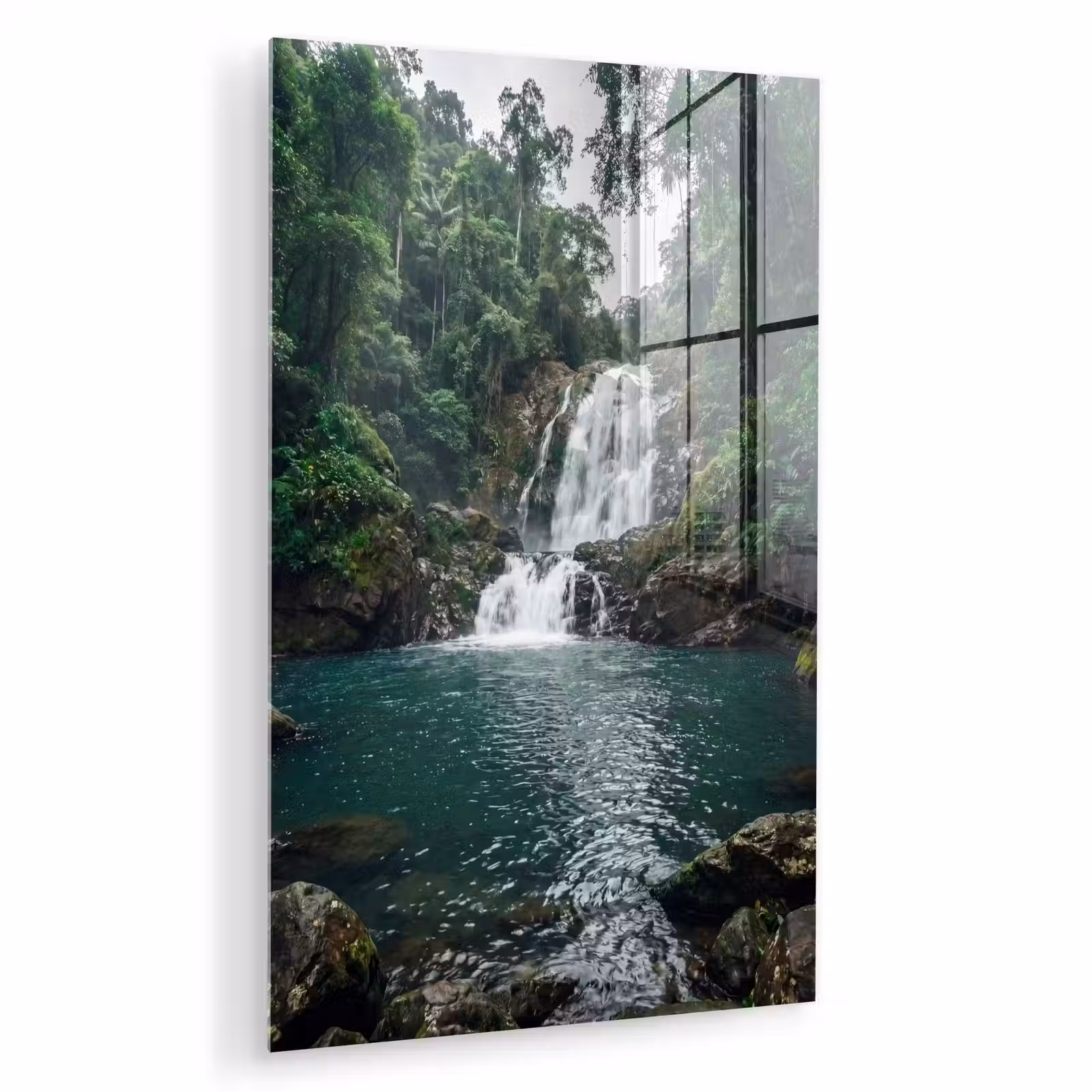 Glas schilderij - Waterfall - Forest - Nature - Greenkhgyguyg — 1