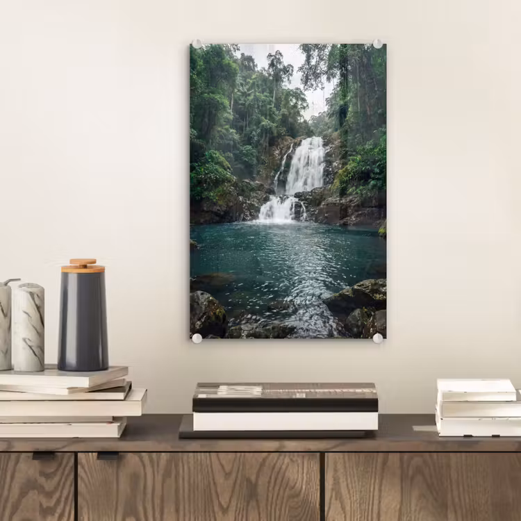 Glas schilderij - Waterfall - Forest - Nature - Greenkhgyguyg — 2
