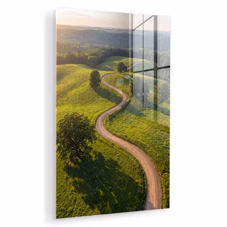 Glas schilderij - Weg - Weide - Natuur - Groen — 1
