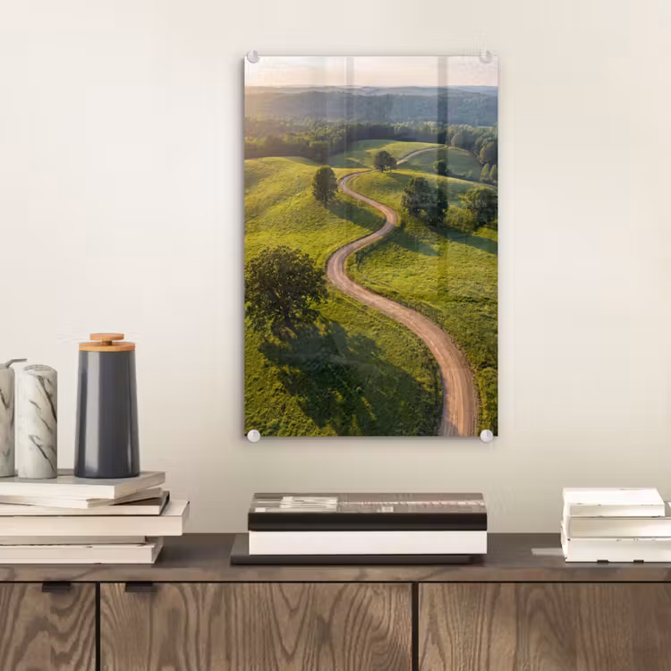 Glas schilderij - Weg - Weide - Natuur - Groen — 2