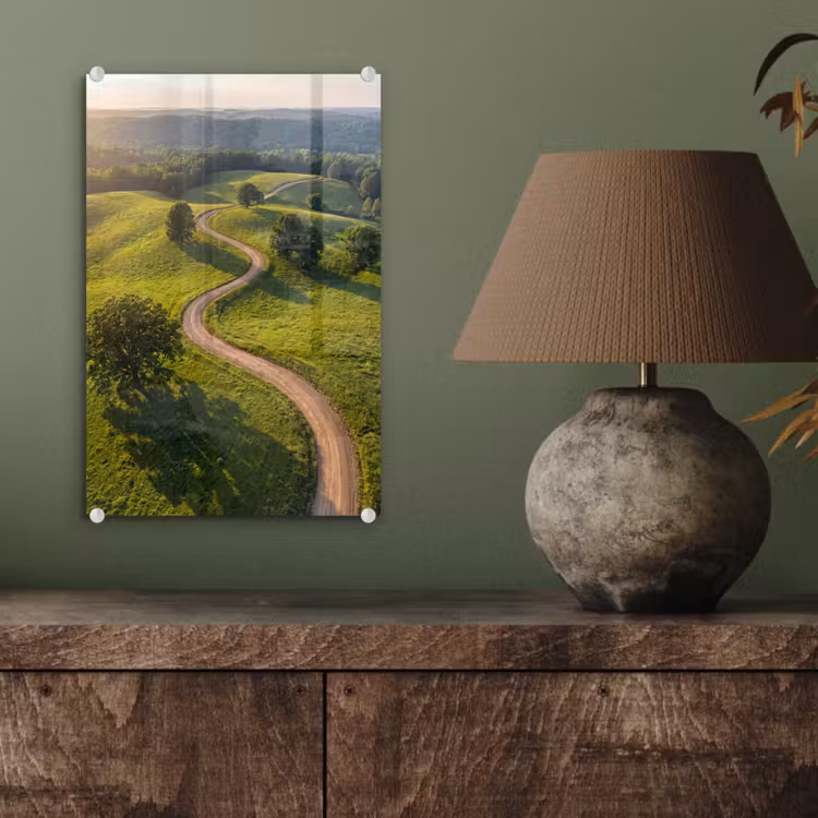 Glas schilderij - Weg - Weide - Natuur - Groen — 4
