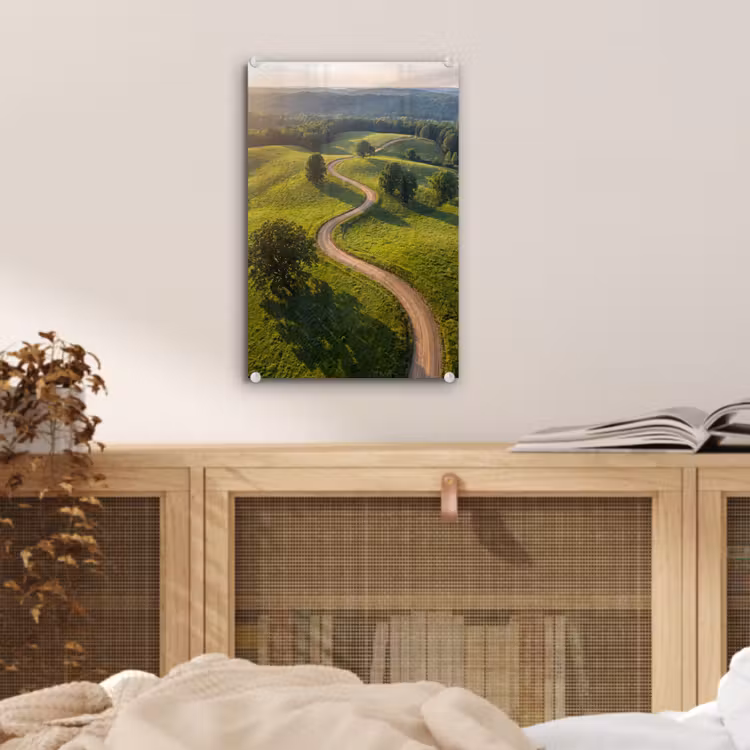 Glas schilderij - Weg - Weide - Natuur - Groen — 5