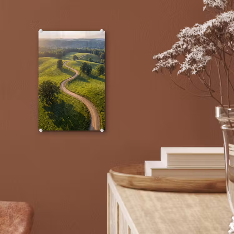 Glas schilderij - Weg - Weide - Natuur - Groen — 6