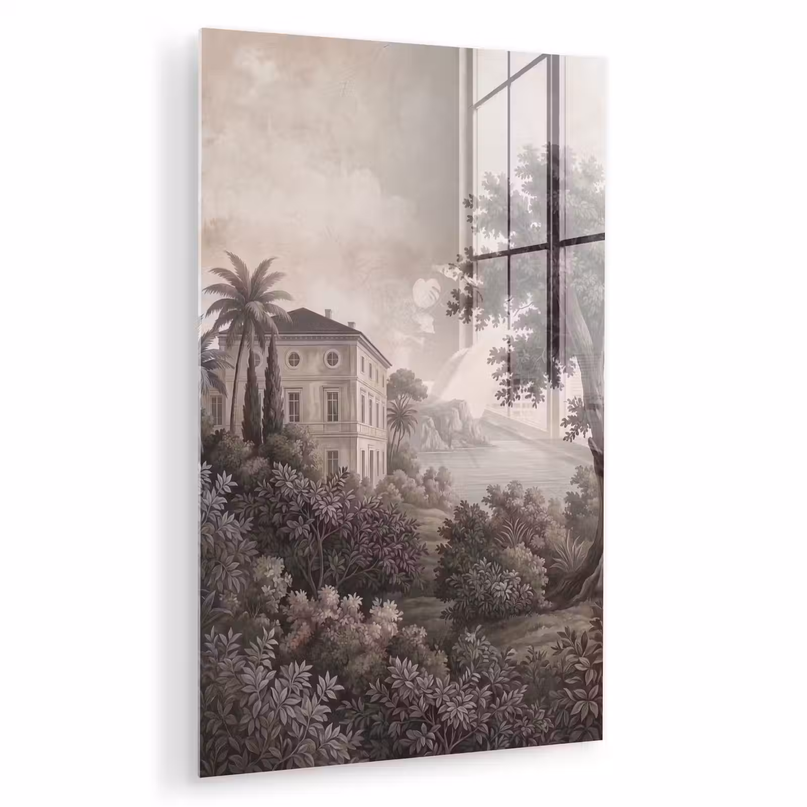 Glas schilderij - Zee - Villa - Beige — 1