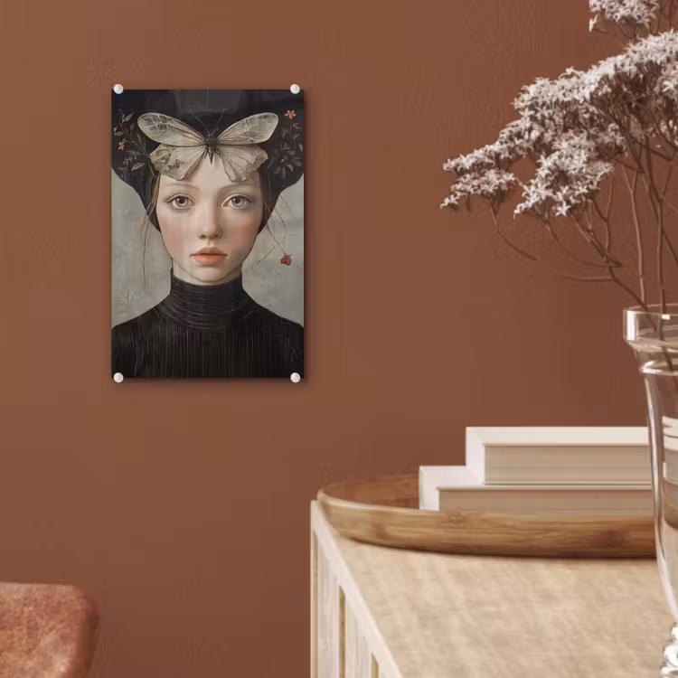 Glas schilderij - Woman - Butterfly - Art - Classic - Muted — 6