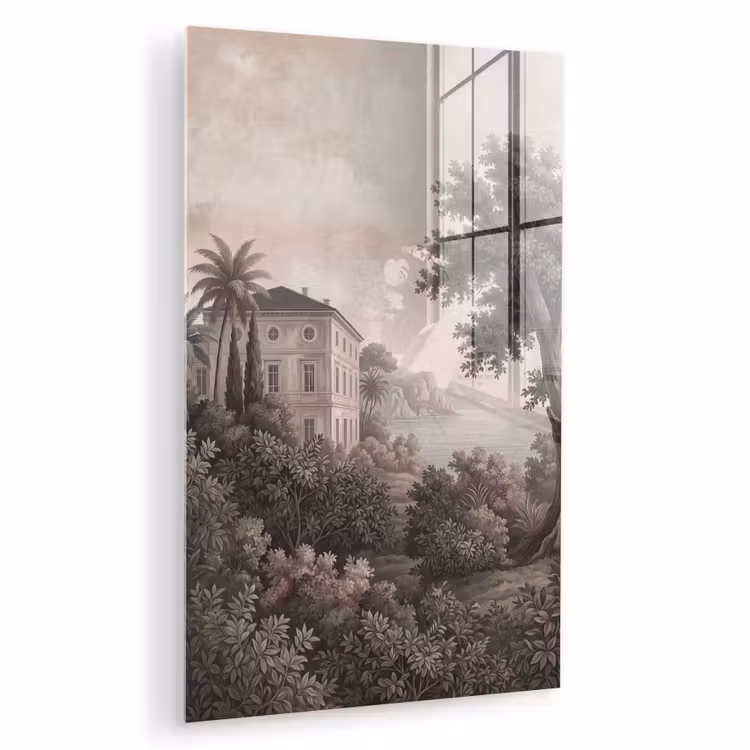 Glas schilderij - Zee - Villa - Beige — 1