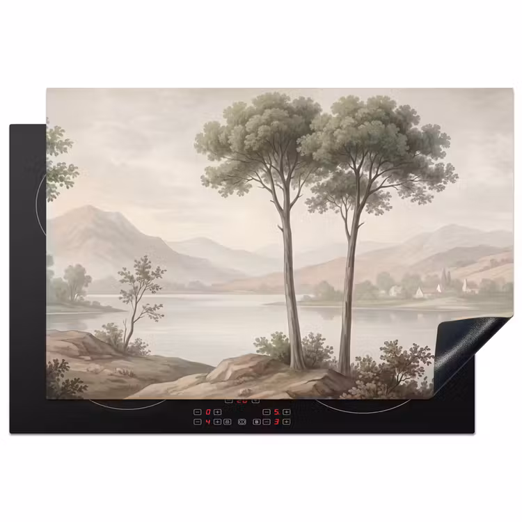 Inductie beschermer - Bomen - Meer - Bergen - Illustratie — 2