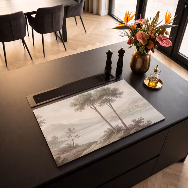 Inductie beschermer - Bomen - Meer - Bergen - Illustratie — 3