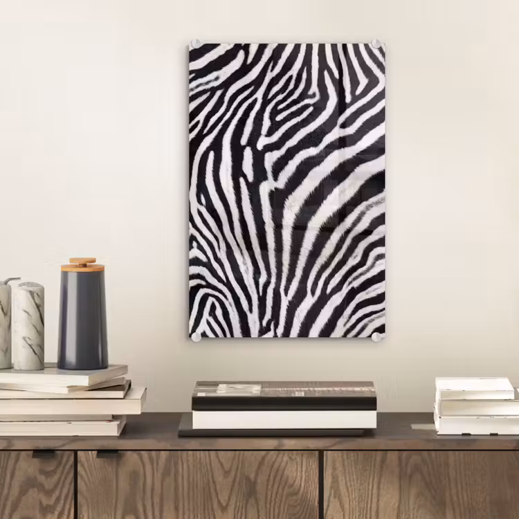 Glas schilderij - Zebra - Vacht - Klassiek - Zwart - Wit — 2