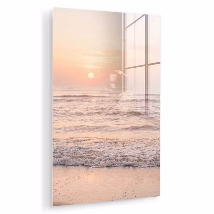 Glas schilderij - Zon - Strand - Roze — 1