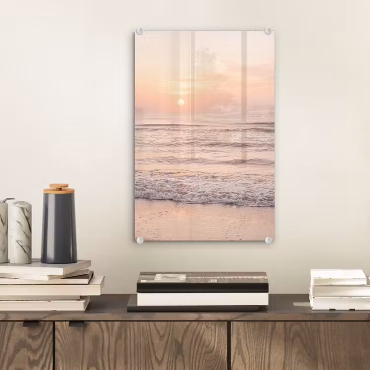 Glas schilderij - Zon - Strand - Roze — 2