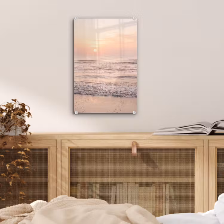 Glas schilderij - Zon - Strand - Roze — 5